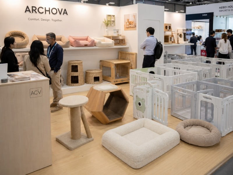 Archova team member presenting a pet product