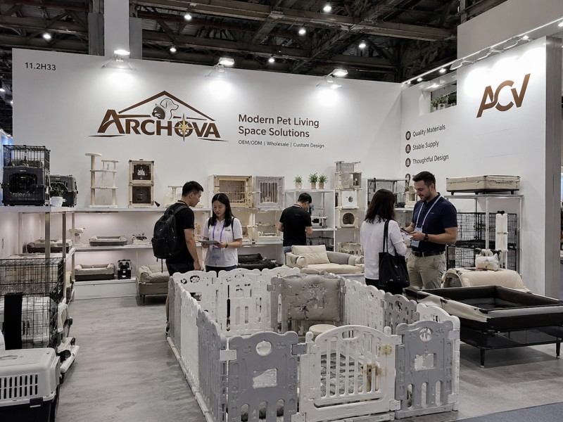 Furniture dog crate presented with retail accessories