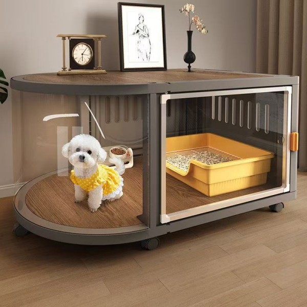Solid Wood Dog Crate Furniture with an Easy-Care Resin Frame