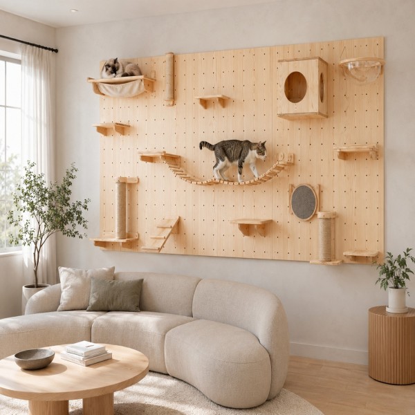 Cat Climbing Wall Shelves Manufacturer | Modular Pegboard Cat Wall System