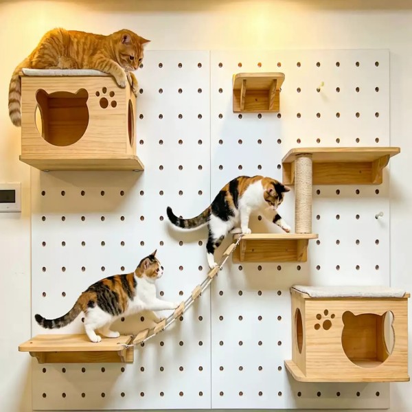 Cat Climbing Wall Shelves Manufacturer | Modular Pegboard Cat Wall System