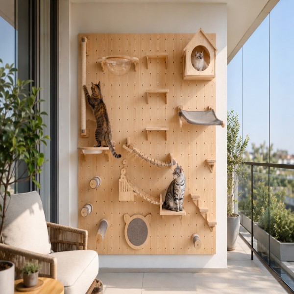 Cat Climbing Wall Shelves Manufacturer | Modular Pegboard Cat Wall System